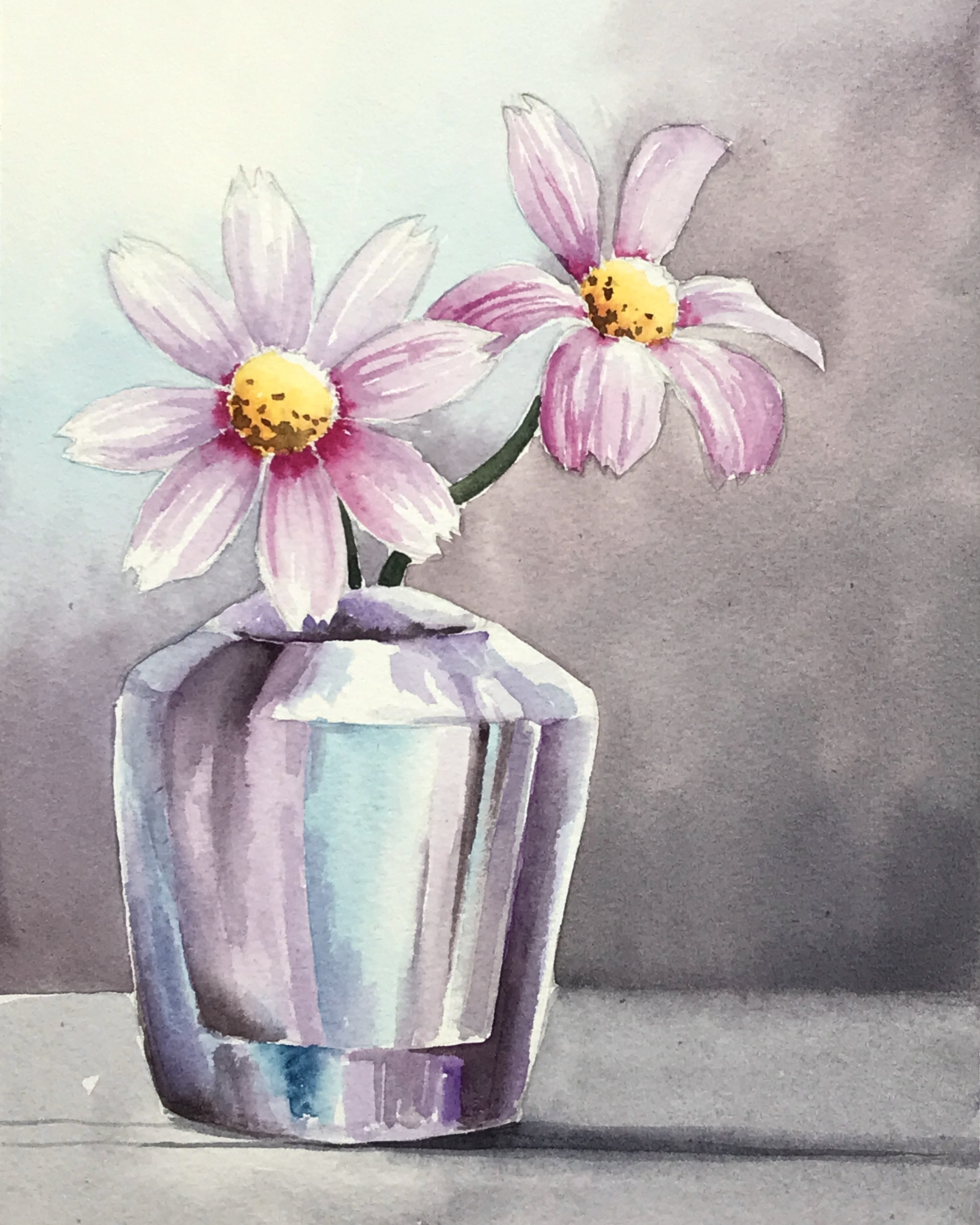 Aquarell (Lea Joos): Blumen, Kosmea