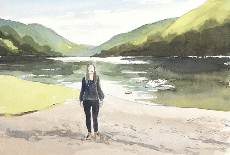 Aquarell (Lea Joos): Frau in Landschaft