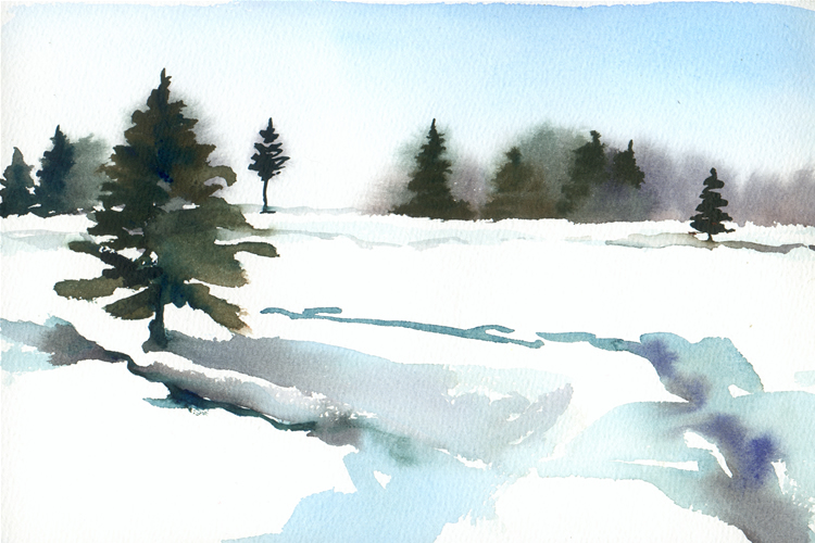 Aquarell (Lea Joos): Tannen im Schnee